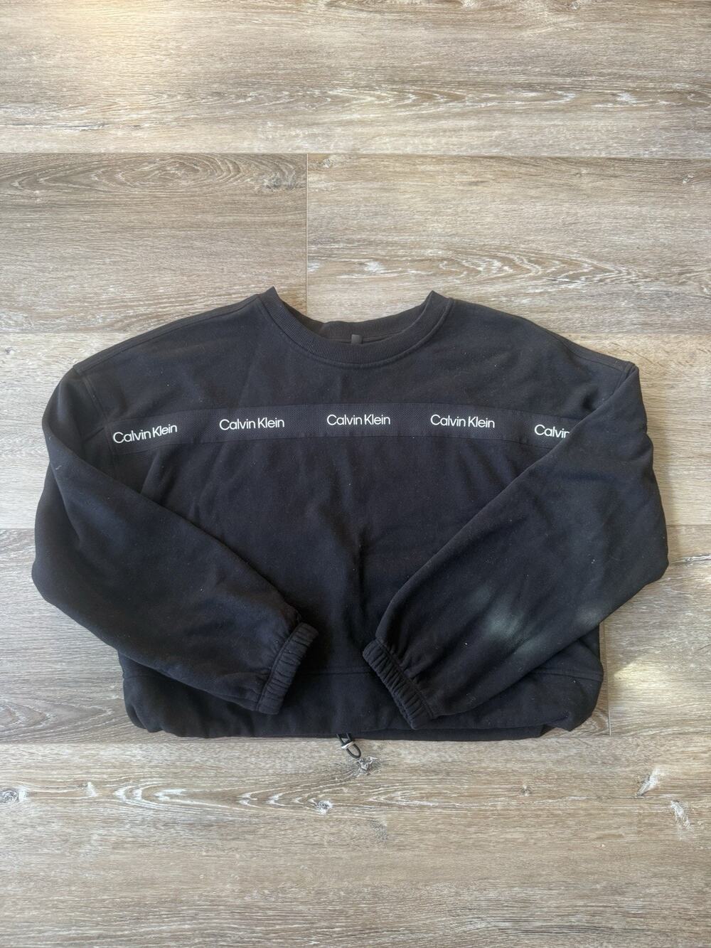 Calvin Klein Performance Men's Black Solid Logo Fleece Crewneck Pullover M